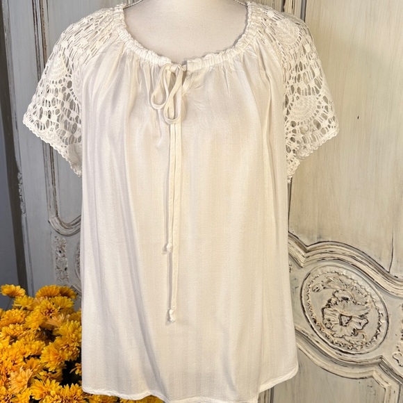 French Laundry White Lace Sleeve Milk Maid Blouse - Picture 4 of 11